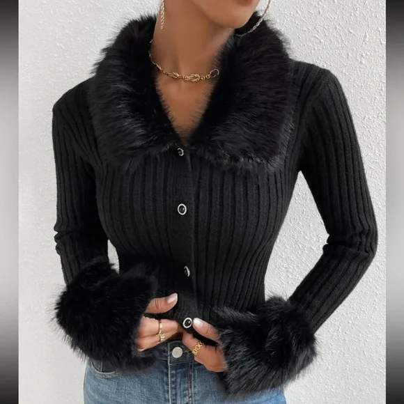 Cozy vegan fur knit cardigan
